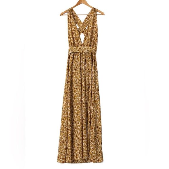 Lulu These are the Days Mustard Yellow Floral Print Halter Maxi Dress size small - Picture 3 of 5